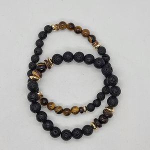 2PCS/SET Black Lava Stone Beads Bracelet